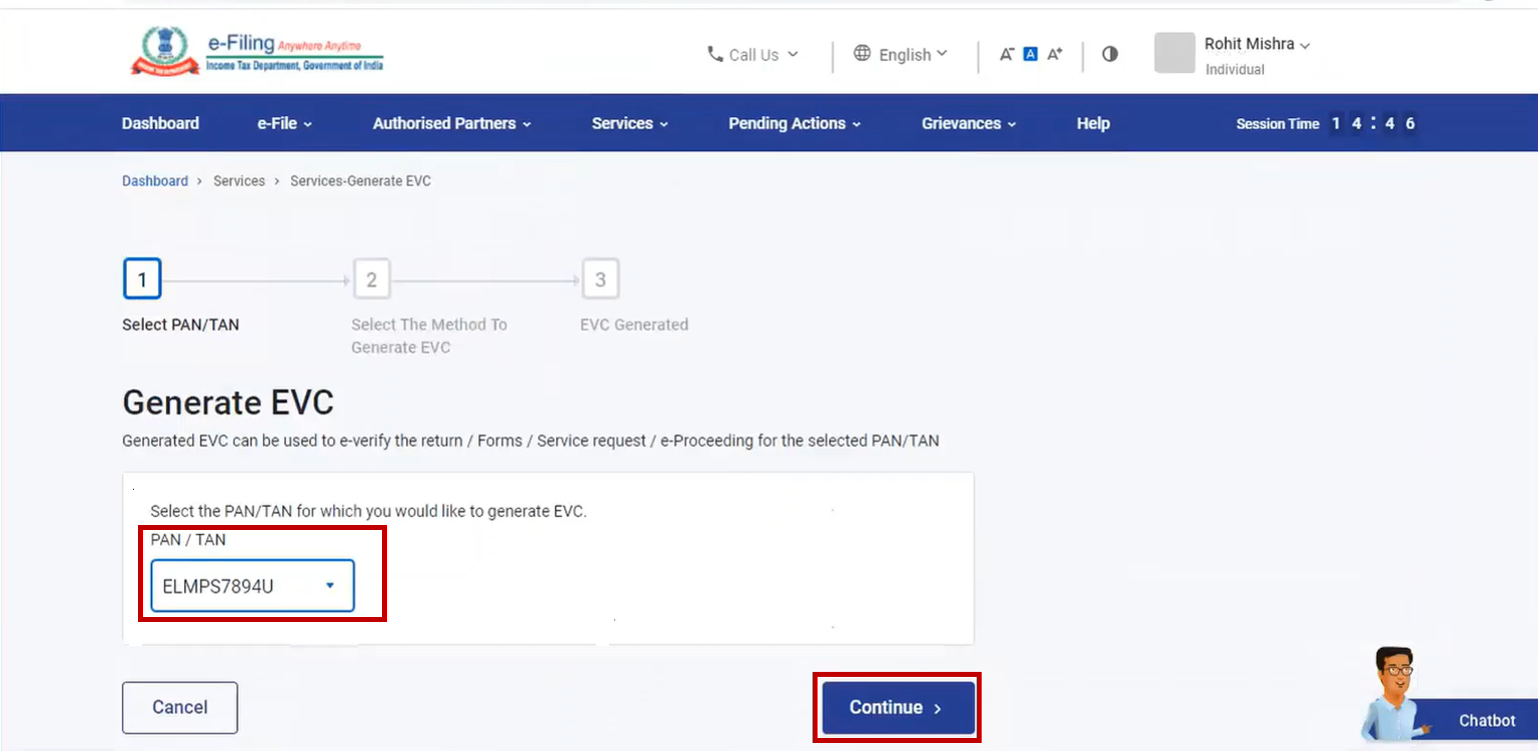 Generate evc user manual income tax department
